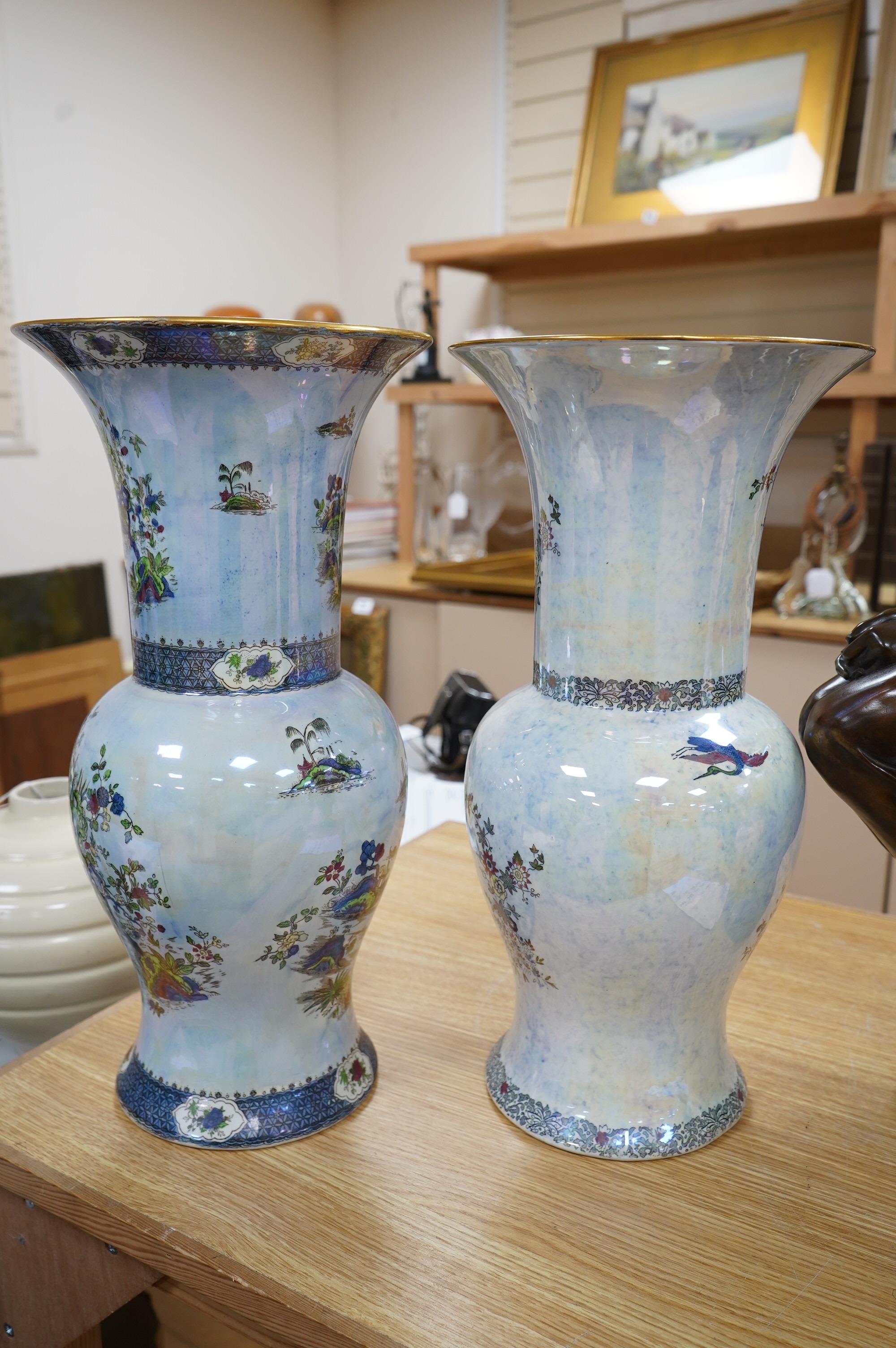 Two Wilton ware chinoiserie lustre vases by AC Harvey Jones, 45.5cm. Condition - good